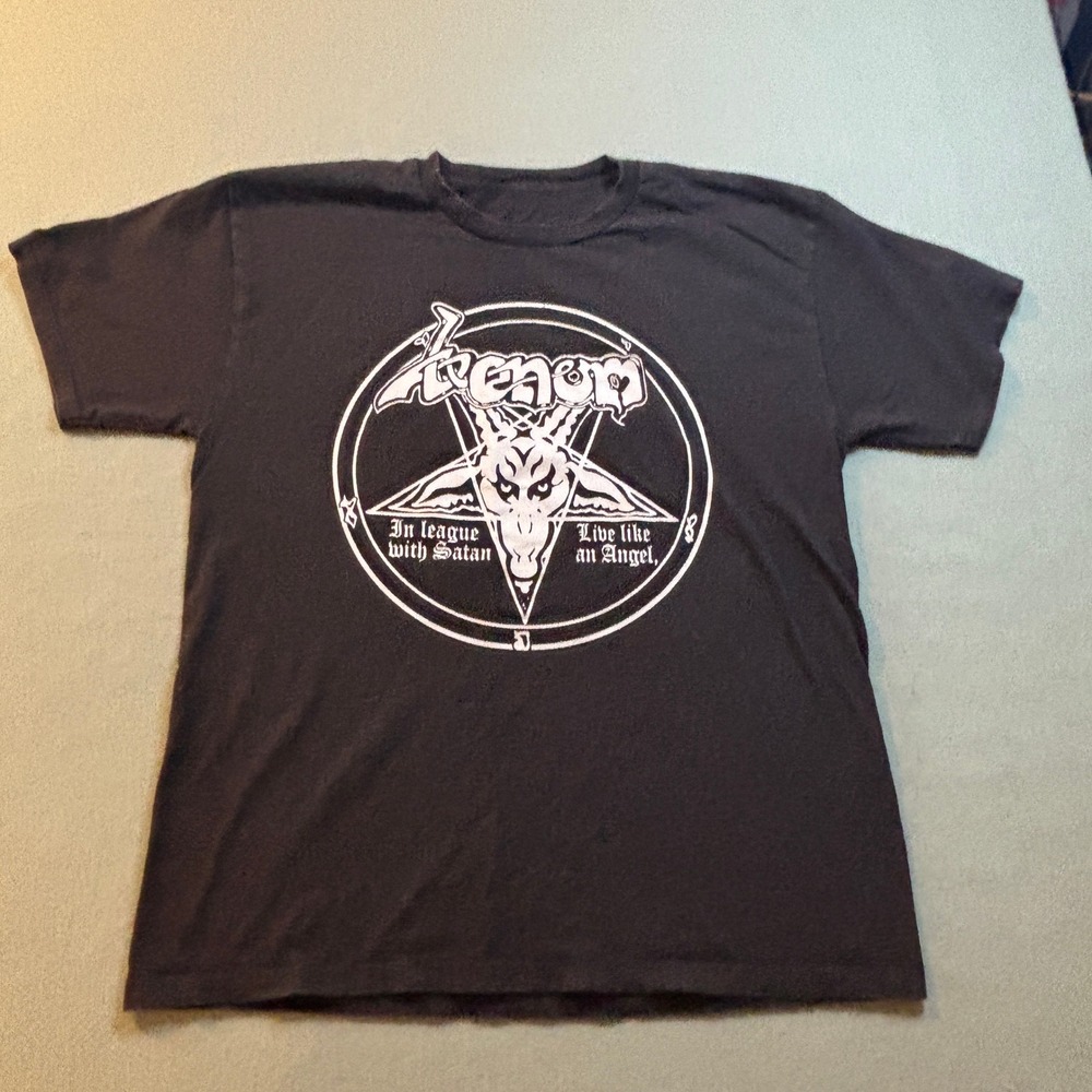 Venom Black Metal Band T-Shirt Mens L Black Pentagram Heavy Metal Rock Cronos